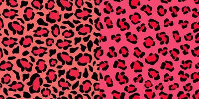 patrón sin costuras de tracería rosa jaguar. manchas carmesí de puma con contornos de guepardo negro en un esquema vívido de color vectorial de leopardo rojo. vector