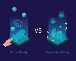 realidad virtual o vr comparar con realidad aumentada o ar vector