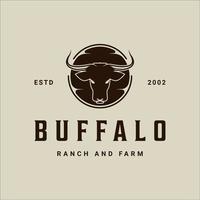 head of buffalo logo vector vintage illustration template icon graphic design.bull or farm longhorn sign or symbol for livestock or wildlife concept with retro badge