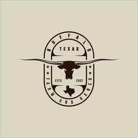 longhorn texas logo vector vintage illustration template icon graphic design. head of cow or buffalo sign or symbol for animal wildlife or ranch business with retro badge  typography style