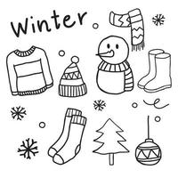 elementos de invierno dibujados a mano. dibujos animados de garabatos. libro para colorear para niño vector