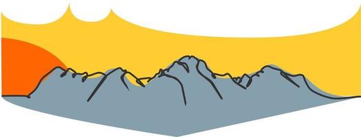 Mountains Simple flat color single continuous line drawing. Vector illustration for nature and landscape concept design