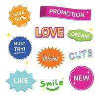 Set of new arrival letter sticker for product shop, tag, label, decoration. Vector illustration