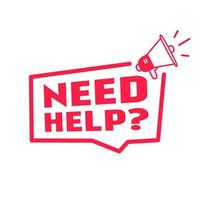 Need help banner, label, badge, flat icon megaphone. Vector design.