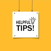 Helpful tips banner, poster, lightbulb icon flat design. Vector illustration on white background.