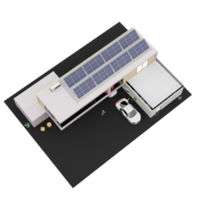 cargador de coche eléctrico en el techo de la casa del edificio y paneles solares casa inteligente solar fotovoltaica 3d ilustración png