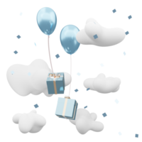 balloons and gift boxes floating in the sky cloudy day 3d illustration png