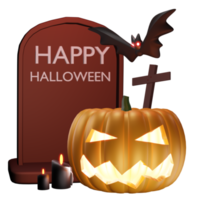 ilustración 3d de calabaza de lápida de halloween png