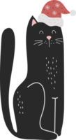 chat de noël noir en bonnet de noel png