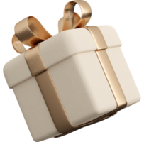 realistico bianca carta regalo scatola con d'oro nastro arco. concetto di astratto vacanza, compleanno o nozze presente o sorpresa. 3d alto qualità isolato rendere png