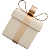 realistisk vit papper gåva låda med gyllene band rosett. begrepp av abstrakt Semester, födelsedag eller bröllop närvarande eller överraskning. 3d hög kvalitet isolerat framställa png