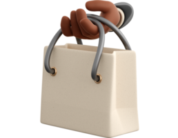 Realistic white paper shopping bag with holding human hand. Concept of black Friday or Christmas and autumn sales, present or surprise. 3d high quality isolated render png