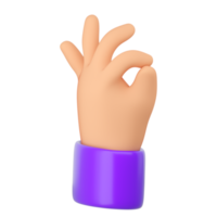 symbole ok de la main humaine avec le geste des doigts. accord, rétroaction positive, concept comme ou zéro. rendu 3d réaliste de haute qualité isolé png