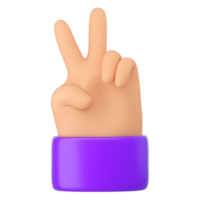 Friedenszeichen menschliche Handgeste. liebe, frieden, v oder siegeskonzept von den fingern der zeichentrickfigur. realistisches 3d hochwertiges rendern isoliert png