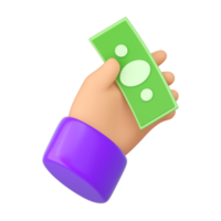 3d Human hands holding green banknote. Online payment, mobile bankind, transaction, saving money and shopping concept. High quality isolated render png