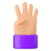 3d Human fingers count. Four. Numbers, counting, waiting, mathematic concept. High quality isolated render png