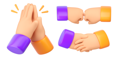 3d Human Handshake, clapping and punching . Business succes, teamwork, agreement, friendship and ovation concept. High quality isolated render png
