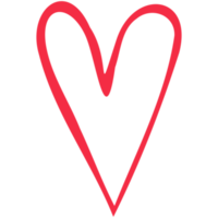 semplice rosso cuore, mano disegnato illustrazione nel scarabocchio stile. San Valentino giorno, amore, romanza. trasparente png clipart