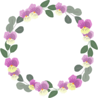 viola florescendo ou coroa de flores de amor-perfeito com estilo plano de moldura dourada png