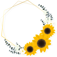 flat style sunflower eucalyptus with golden frame wreath png