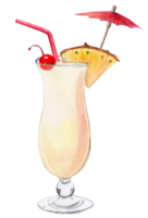 watercolor pina colada cocktail with red umbrella and pineapple isolated on white background png