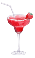 watercolor hand drawn red strawberry daiquiri cocktail in glass  isolated on white background png