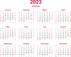 12 meses calendario año 2023 sobre fondo de transparencia png