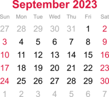 calendário de setembro de 2023 em fundo de transparência png