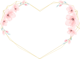 watercolor cherry blossom heart golden wreath frame for valentine banner png