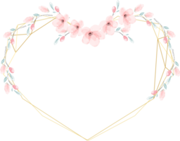 watercolor cherry blossom heart golden wreath frame for valentine banner png