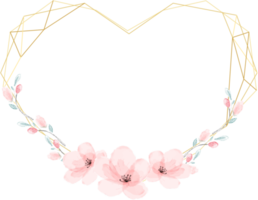 watercolor cherry blossom heart golden wreath frame for valentine banner png