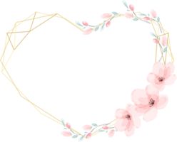 aquarell kirschblütenherz goldener kranzrahmen für valentinsgrußfahne png