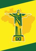 fondo de brasil con estatua, bandera y mapa vector