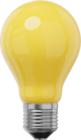 Realistic yellow light bulb. 3D rendering. PNG Icon on transparent background