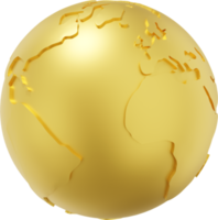 Globe Earth. Minimalist cartoon. gold PNG Isolated icon on transparent background. 3D rendering.