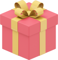 Realistic red gift box with ribbon. 3D rendering. PNG Icon on transparent background.