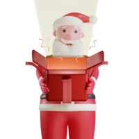 3D-Weihnachtsmann öffnet Überraschungsbox png