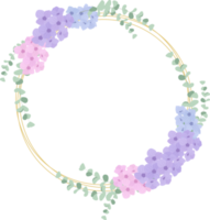 flacher hortensienblumenstraußkranz mit goldenem luxusrahmen png