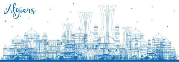 Outline Algiers Skyline with Blue Buildings. vector