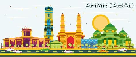 Ahmedabad Skyline with Color Buildings and Blue Sky. vector