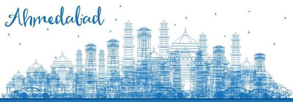 Outline Ahmedabad Skyline with Blue Buildings. vector