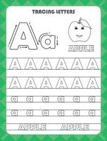 Trace letters of English alphabet and fill colors Uppercase and lowercase A. Handwriting practice for preschool kids worksheet. vector