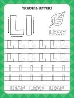 Trace letters of English alphabet and fill colors Uppercase and lowercase L. Handwriting practice for preschool kids worksheet. vector