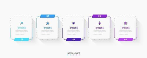 plantilla de diseño de etiquetas infográficas vectoriales con iconos y 5 opciones o pasos. se puede utilizar para diagramas de proceso, presentaciones, diseño de flujo de trabajo, banner, diagrama de flujo, gráfico de información. vector