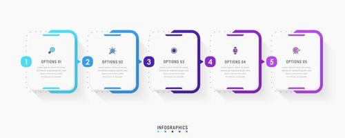 plantilla de diseño de etiquetas infográficas vectoriales con iconos y 5 opciones o pasos. se puede utilizar para diagramas de proceso, presentaciones, diseño de flujo de trabajo, banner, diagrama de flujo, gráfico de información. vector