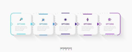 plantilla de diseño de etiquetas infográficas vectoriales con iconos y 5 opciones o pasos. se puede utilizar para diagramas de proceso, presentaciones, diseño de flujo de trabajo, banner, diagrama de flujo, gráfico de información. vector