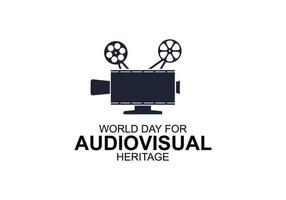 World day for audiovisual heritage background with big camera vector