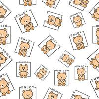 seamless pattern of cute teddy bear isolated on white background. vector