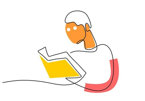 One continuous single line of man read book on white background. vector