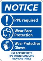 Notice PPE Required When Handling Propane Tanks Sign vector